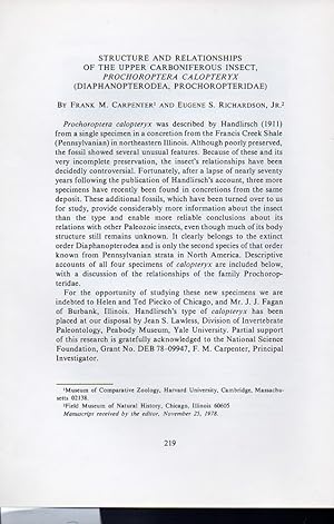 Bild des Verkufers fr Structure and Relationships of the Upper Carboniferous Insect zum Verkauf von Clivia Mueller