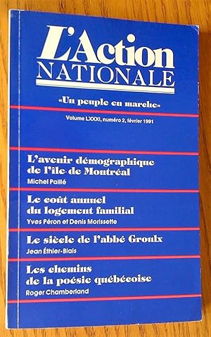 Image du vendeur pour L'Action nationale, revue d'information nationale, Vol. LXXXI, no 2, fvrier 1991 mis en vente par Livresse