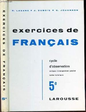 Image du vendeur pour EXERCICES DE FRANCAIS - 5e / Cycle d'observation. mis en vente par Le-Livre