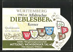 Getränkeetikett Obersulm, Weingärtnergenossenschaft Mittleres Weinsberger Tal, Wein 1982er Affalt...