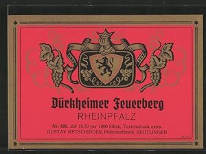 Getränkeetikett Dürkheimer Feuerberg, Rheinpfalz, Wappen