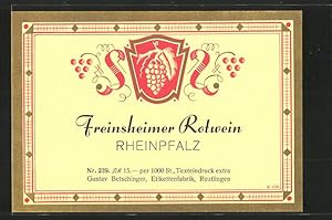 Getränkeetikett Freinsheimer Rotwein, Rheinpfalz, Wappen