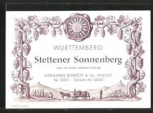 Getränkeetikett Stettener Sonnenberg, Württemberg, Hermann Schött AG, Rheydt