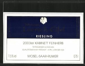 Getränkeetikett 2003er Kabinett Feinherb Riesling, Weinhaus Loersch-Eifel