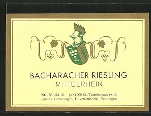 Getränkeetikett Bacharach, Wein Bacharacher Riesling, Wappen