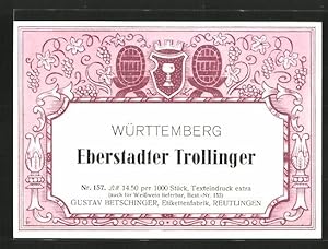 Getränkeetikett Württemberg, Wein Eberstadter Trollinger