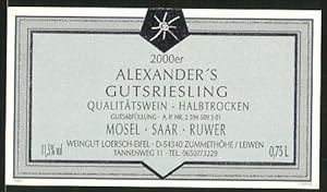 Getränkeetikett 2000er Alexander's Gutriesling Halbtrocken
