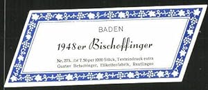 Getränkeetikett 1948er Bischoffinger, Baden