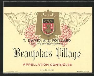 Getränkeetikett Beaujolais Village, Appellation Controlée, Wappen