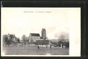 Carte postale Courville, le château et l'église