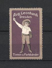 Image du vendeur pour Reklamemarke Dresden, Tinten, Farbbnder Aug. Leonhardi, Knabe mit Schultsche hlt Tinte empor, lila mis en vente par Bartko-Reher