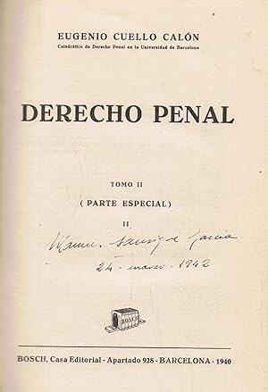 Image du vendeur pour DERECHO PENAL. Tomo II. PARTE ESPECIAL mis en vente par Librera Torren de Rueda