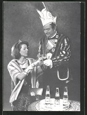 Ansichtskarte Karneval 1977/78, Prinz Günter I. und Prinzessin Ursula, Reklame für Pepsi Cola