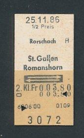 Fahrkarte Rorschach - St. Gallen - Romanshorn, 2. Klasse