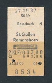 Fahrkarte Rorschach - St. Gallen - Romanshorn, 2. Klasse