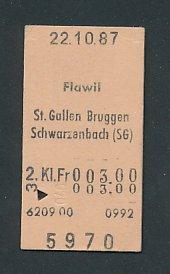 Fahrkarte Flawil -St. Gallen Bruggen - Schwarzenbach, 2. Klasse
