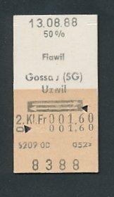 Fahrkarte Flawil - Gossau - Uzwil, 2. Klasse
