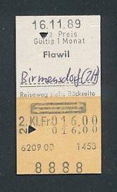 Fahrkarte Flawil - Birmensdorf, 2. Klasse