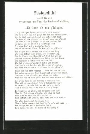 Seller image for Ansichtskarte Es kann d'r nix g'scheg'n, Festgedicht von R. Hawel for sale by Bartko-Reher
