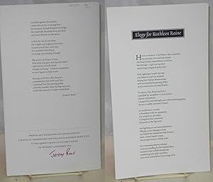 Elegy for Kathleen Raine [folded broadside] signed by Reed