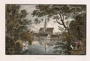 Bild des Verkufers fr Malerische Ansicht der Kirche und deren nherer Umgebung, ber den See gesehen. zum Verkauf von Antiquariat Martin Barbian & Grund GbR