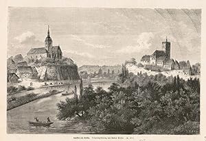 Bild des Verkufers fr Lauffen am Neckar. Malerische Ansicht mit dem Neckar in der Bildmitte. zum Verkauf von Antiquariat Martin Barbian & Grund GbR