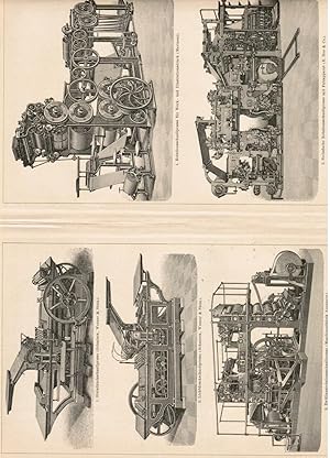 Bild des Verkufers fr Schnellpressen. Fnf Ansichten auf einem Blatt: Steindruckschnellpresse, Lichtdruckschnellpresse, Zwillingsrotationsschnellpresse, Rotationsschnellpresse, sechsfache Rotationsschnellpresse mit Falzapparat. zum Verkauf von Antiquariat Martin Barbian & Grund GbR