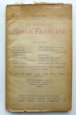 Pour Dada par André Breton. La Nouvelle Revue Française. 7e Année, No.83. 1er Aout 1920.