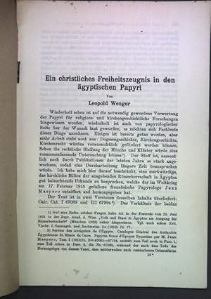 Seller image for Ein christliches Freiheitszeugnis in den gyptischen Papyri; Sonderdruck; for sale by books4less (Versandantiquariat Petra Gros GmbH & Co. KG)