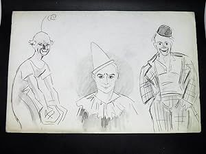 3 Clowns, Portrait des frères RIVEL, Polo, Charles et René. Dessin original de FERNEL. [CIRQUE]