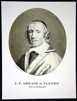 Imagen del vendedor de L. F. Armand du Plessis" - Armand Jean du Plessis de Richelieu cardinal Portrait Lithographie litho a la venta por Antiquariat Steffen Vlkel GmbH