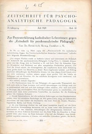 Bild des Verkufers fr Zeitschrift fr psychoanalytische Pdagogik, III. Jahrg., Juli 1929, Heft 10. zum Verkauf von Fundus-Online GbR Borkert Schwarz Zerfa