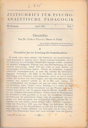 Seller image for Zeitschrift fr psychoanalytische Pdagogik, III. Jahrg., April 1929, Heft 7. for sale by Fundus-Online GbR Borkert Schwarz Zerfa