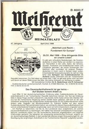 Mei Heemt Heimatblatt 47. Jahrgang April (Mai) 1998 Nr. 3 - Front: 49. Sudetendeutscher Tag 1998 ...