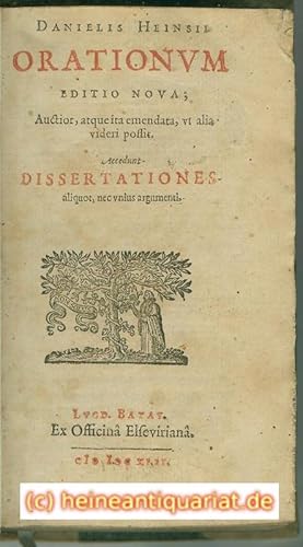 Bild des Verkufers fr DANIELIS HEINSII ORATIONVM EDITIO NOVA; Auctior, atque ita emendata, vt alia videri possit. Accedunt DISSERTATIONES aliquot, nec vnius argumenti. [Druckermarke "Eremit", Rahir "M. 8". Rot gedruckt: "ORATIONVM", "DISSERTATIONES", "LVGD. BATAV." und "MDCXLII."] zum Verkauf von Heinrich Heine Antiquariat oHG