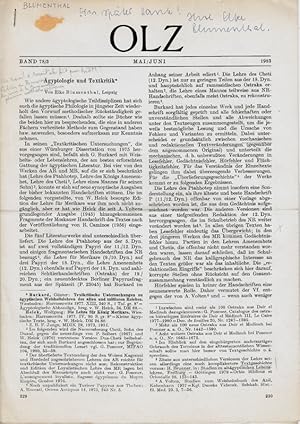 Imagen del vendedor de gyptologie und Textkritik. (Orientalistische Literaturzeitung OLZ). a la venta por Librarium of The Hague
