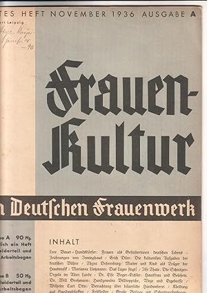 Frauenkultur [Frauen-Kultur] im Deutschen Frauenwerk. Themen: Lebensgestaltung, Erziehung, Körper...