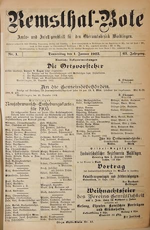 Remsthal-Bote. Amts- und Intelligenz-Blatt für den Oberamtsbezirk Waiblingen. 64. Jahrgang 1903 i...