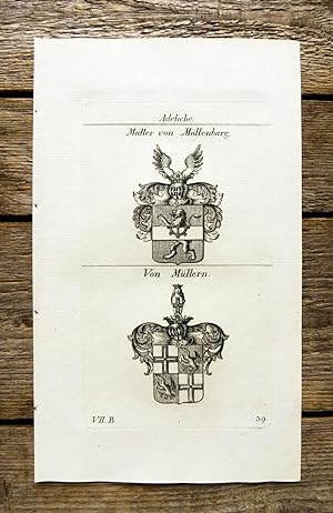 Bild des Verkufers fr Kupferstich von Tyroff mit 2 Wappen auf einem Blatt. Adeliche. Mller von Mllenburg. Von Mllern. zum Verkauf von Antiquariat Thomas Rezek