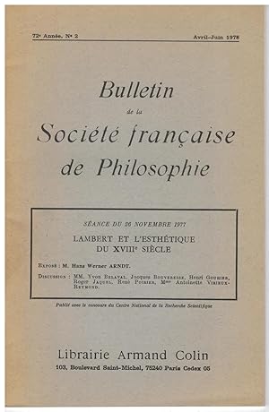 Lambert et l'esthétique du XVIIIe siècle. Séance du 26 novembre 1977. Bulletin de la Société fran...