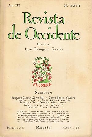 Imagen del vendedor de REVISTA DE OCCIDENTE. Revista Mensual. Ao III. N XXII. Abril 1925. a la venta por Librera Torren de Rueda