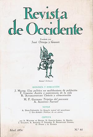 Imagen del vendedor de REVISTA DE OCCIDENTE. Revista Mensual. N 85. Abril 1970. a la venta por Librera Torren de Rueda