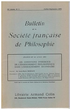 Les Conditions d'exercice de l'enseignement philosophique dans l'enseignement secondaire. Séance ...