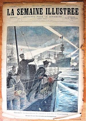 Antique Print. French Naval Battle Ships on Patrol Near Cherbourg. Front Page of La Semaine Illus...