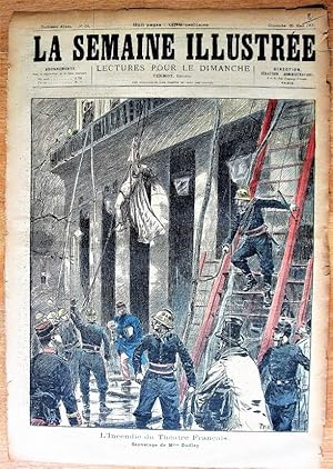 Antique Print. Fire at The French Theatre and the Rescue of Madamoiselle Dudlay. Front Page of La...