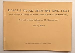 Imagen del vendedor de RESCUE WORK : MEMORY AND TEXT a la venta por The Sensible Magpie