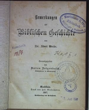 Bild des Verkufers fr Bemerkungen zur biblischen Geschichte (nebst Anhang). zum Verkauf von books4less (Versandantiquariat Petra Gros GmbH & Co. KG)