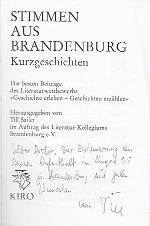 Stimmen aus Brandenburg. Kurzgeschichten. Signiert von Till Sailer
