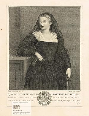 Venezianische Witwe nach viertellinks in schwarzem Kleid mit Trauerschleier und Rosenkranz-Gebets...