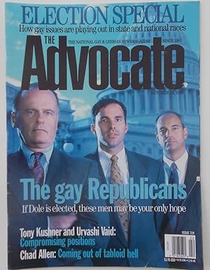 Immagine del venditore per The Advocate (Issue No. 719, October 29, 1996): The National Gay and Lesbian Newsmagazine (Magazine) (Cover Story on Gay Republicans and the Log Cabin Club with Photo of Robert Kabel, Rich Tafel, and Carl Schmid) venduto da Bloomsbury Books